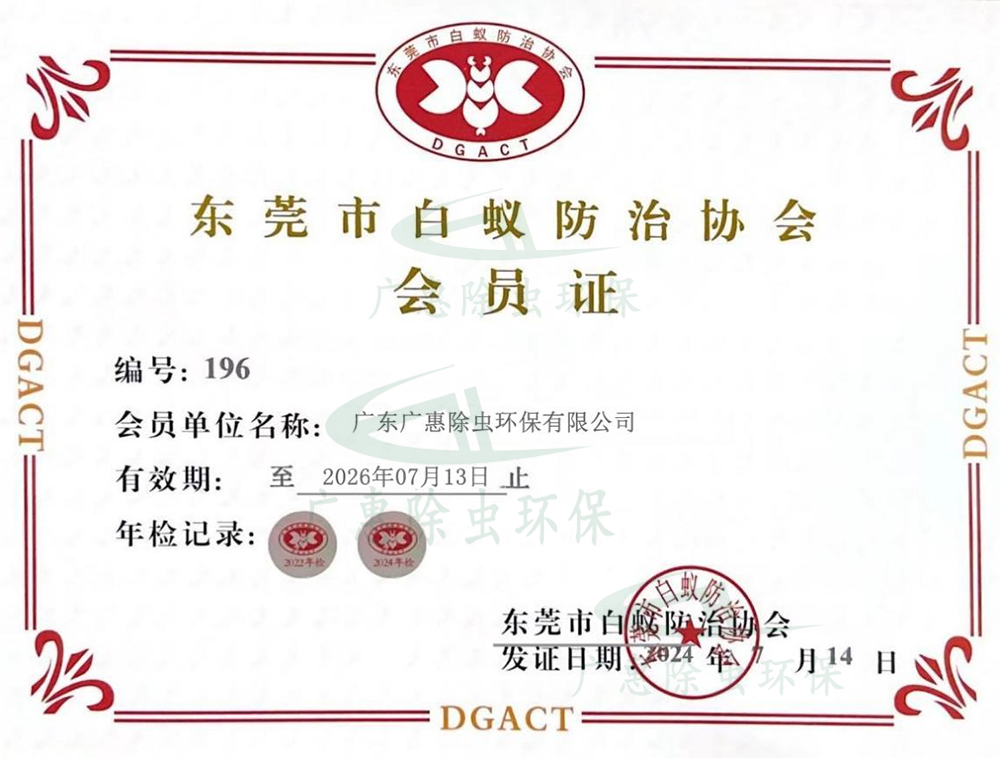 东莞市白蚁防治协会会员证